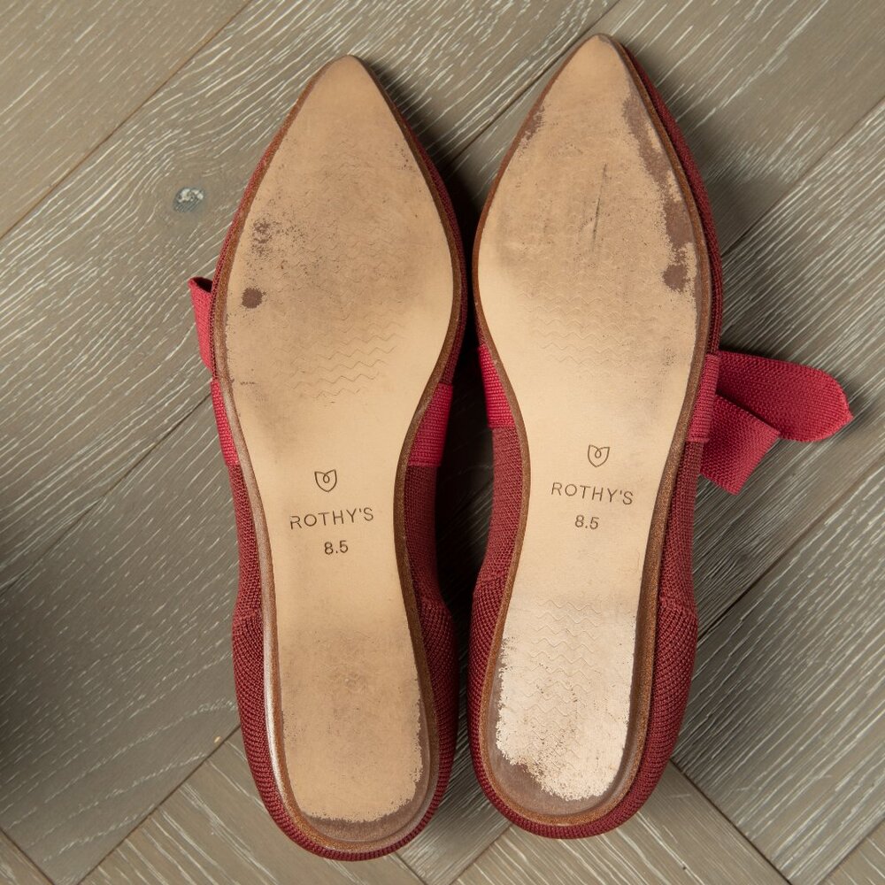 ROTHY’S Shoes Mary Jane Bow Tie Point Toe Flats Red US W8.5 - Picture 8 of 12